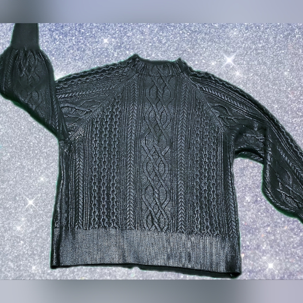 Black Metallic Look Cable Knit Women's Plus Size Sweater by Express - Picture 5 of 10